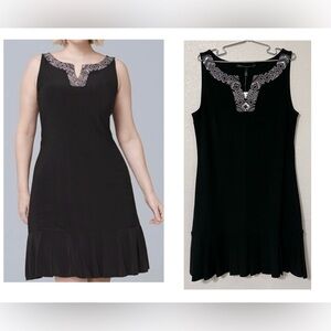 NEW White House Black Market Pleat Hem Sleeveless Dress Embellished Neckline
